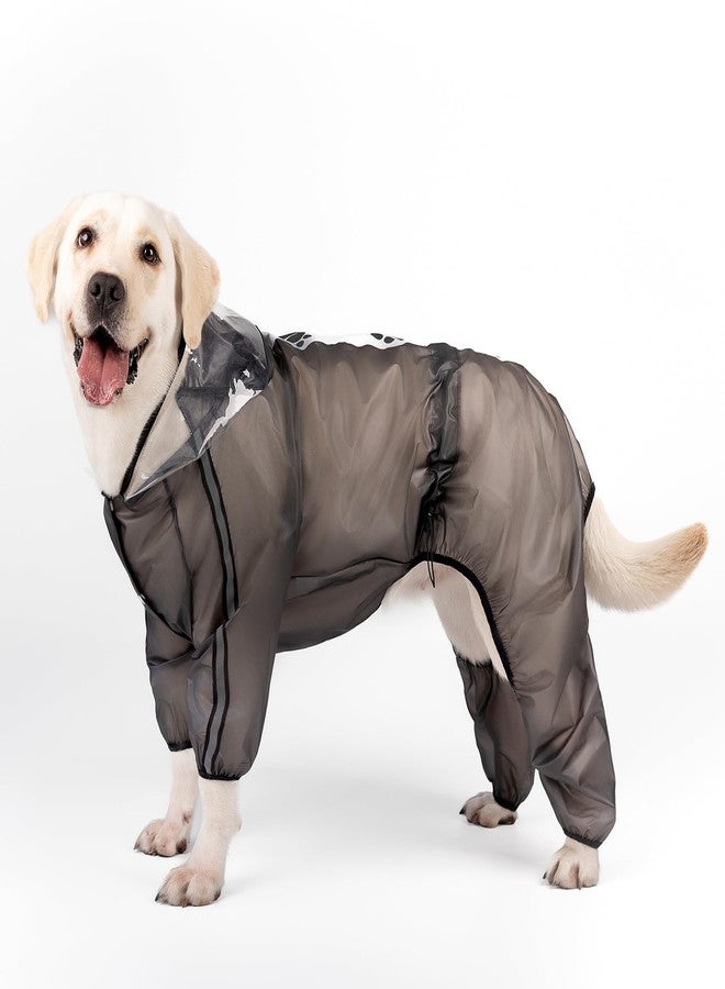 Olsa Dog Raincoat, Dog Hooded Slicker Poncho, 4 Legs Rain Jacket with Reflective Stripe, Transparent Water Proof Resistant Rain Snow Clothes for Small Medium Large (Black, XL) - Image 1
